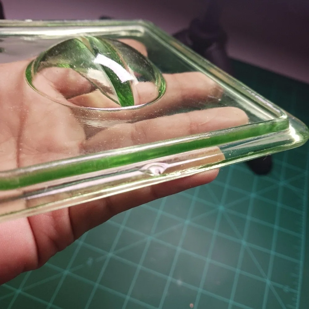 Hazel Atlas Uranium glass Square lidded Refrigerator Dish 6